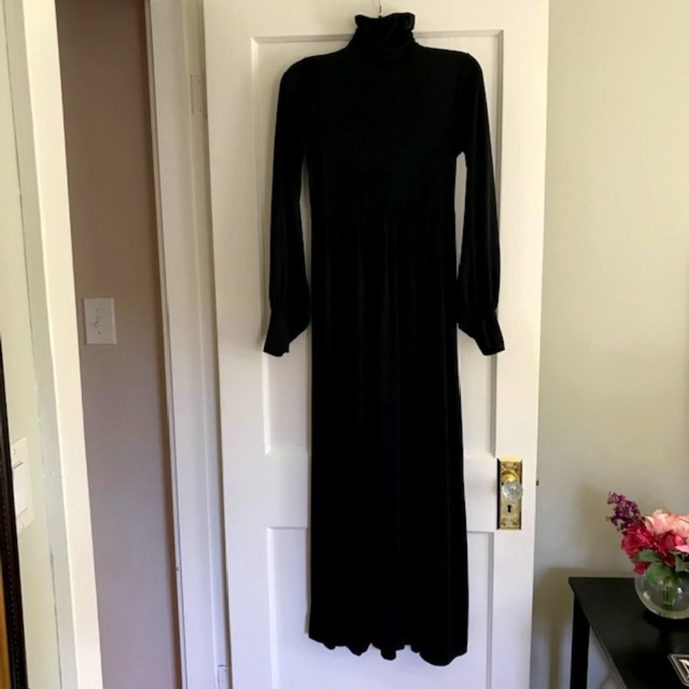 Bewitching Black High Neck, Long Flowy Sleeves, Maxi Length Dress, Size 9